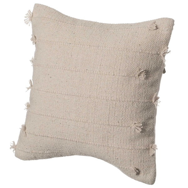 Deerlux 16" Handwoven Cotton Throw Pillow Cover with Drawstring with Filler, Natural - QI004309.DS.K