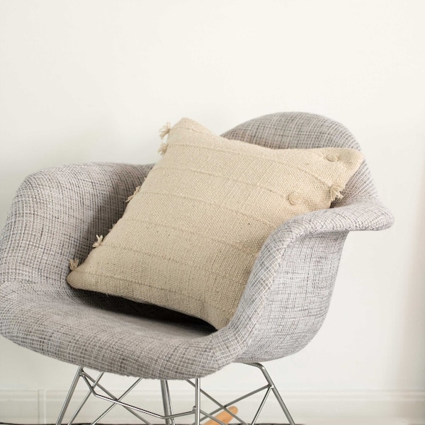 Deerlux 16" Handwoven Cotton Throw Pillow Cover with Drawstring with Filler, Natural - QI004309.DS.K