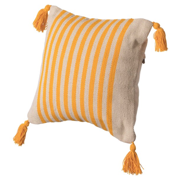 Deerlux 16" Handwoven Cotton Throw Pillow Cover with Striped Lines with Filler, Yellow - QI004310.YL.K