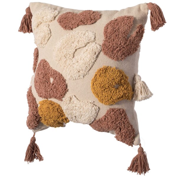 Deerlux 16" Cotton Throw Pillow Cover with Tufted Broken Circle Pattern and Side Tassels with Filler - QI004306.CE.K