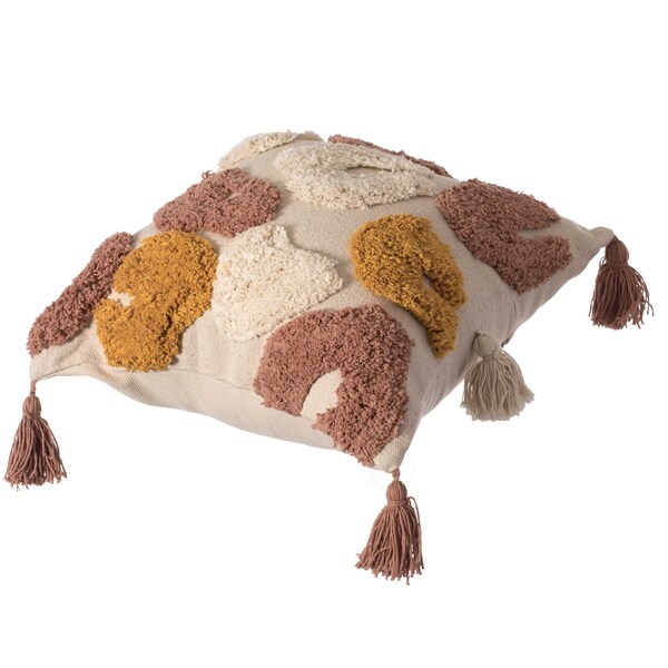 Deerlux 16" Cotton Throw Pillow Cover with Tufted Broken Circle Pattern and Side Tassels with Filler - QI004306.CE.K