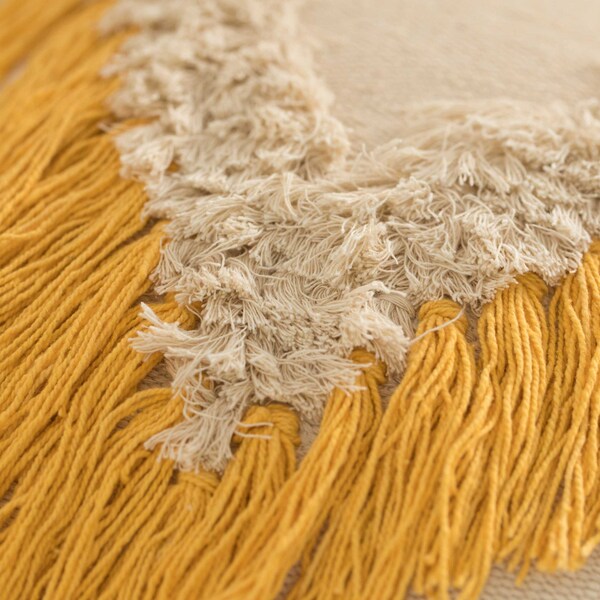 Deerlux 16" Handwoven Cotton Throw Pillow Cover with Embossed and Fringed Crossed line, Yellow - QI004300.YL.K