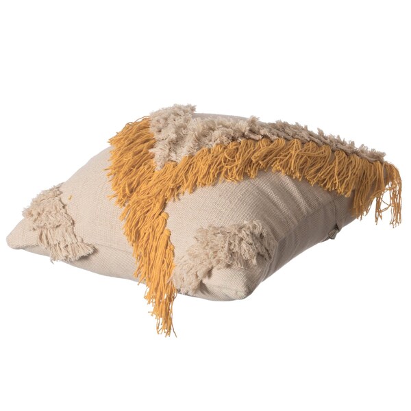 Deerlux 16" Handwoven Cotton Throw Pillow Cover with Embossed and Fringed Crossed line, Yellow - QI004300.YL.K