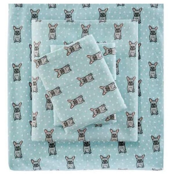 Imageware Systems Cozy Flannel Sheet Set, Aqua French Bulldog - Full - TN20-0223