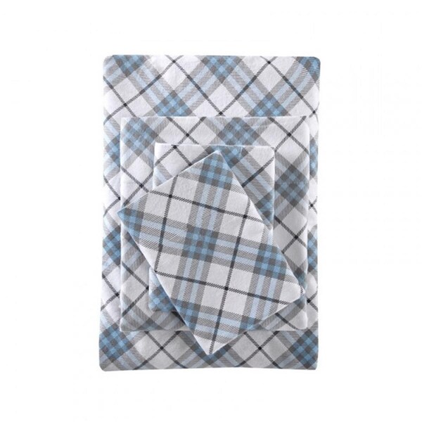 True North By Sleep Philosophy Cozy Flannel Sheet Set, Blue Plaid - King - TN20-0084