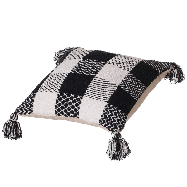 Deerlux 16" Cotton Throw Pillow Cover with Patterned Gingham Design and Tasseled Corners with Filler - QI004302.GM.K