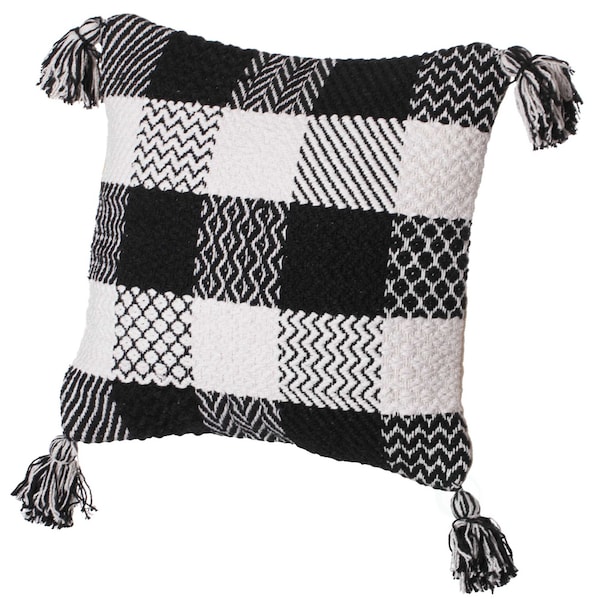 Deerlux 16" Cotton Throw Pillow Cover with Patterned Gingham Design and Tasseled Corners with Filler - QI004302.GM.K