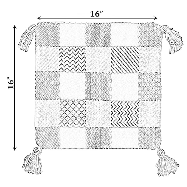 Deerlux 16" Cotton Throw Pillow Cover with Patterned Gingham Design and Tasseled Corners with Filler - QI004302.GM.K