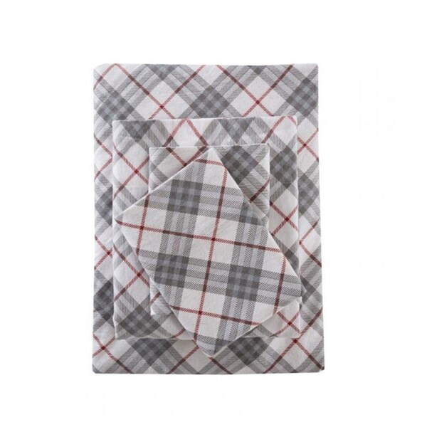 True North By Sleep Philosophy Cozy Flannel Sheet Set, Red Plaid - Full - TN20-0077
