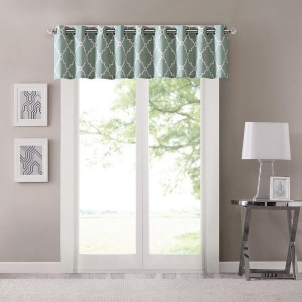 Madison Park Madison Park MP41-2405 Saratoga Fretwork Print Valance - Seafoam - MP41-2405