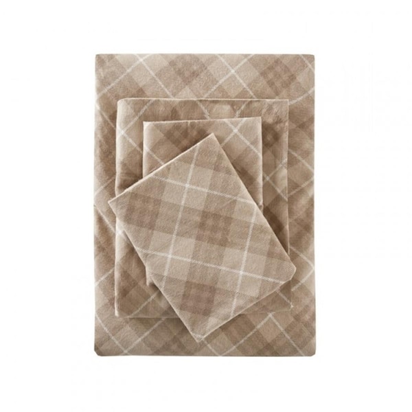 True North By Sleep Philosophy Cozy Flannel Sheet Set, Tan Plaid - King - TN20-0074