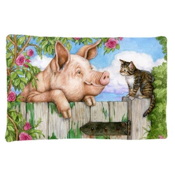Carolines Treasures Carolines Treasures CDCO0349PILLOWCASE Pig at the Gate with the Cat Fabric Standard Pillowcase - CDCO0349PILLOWCASE