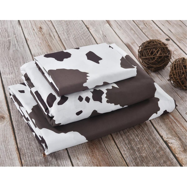 Convenience Concepts Cow Hide Print Animal Print Sheet Set, Brown & White - Twin Size - HI3044584