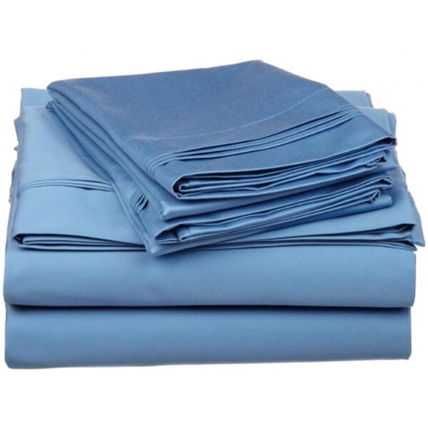 Impressions By Luxor Treasures Egyptian Cotton 650 Thread Count Solid Sheet Set Olympic Queen-Medium Blue - 650OQSH SLMB