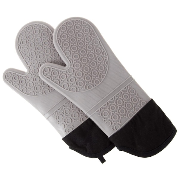 Daphnes Dinnette Silicone Oven Mitts Extra Long Heat Resistant w/Quilted Lining & 2-Sided Textured Grip, Gray - DA3303483