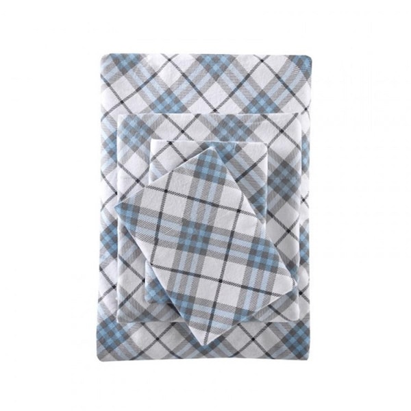 True North By Sleep Philosophy Cozy Flannel Sheet Set, Blue Plaid - Queen - TN20-0083