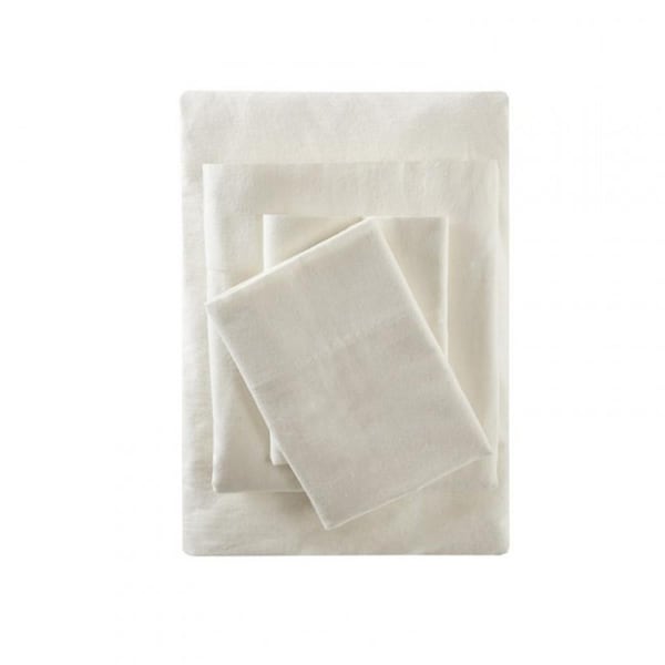 True North By Sleep Philosophy Cozy Flannel Sheet Set, Ivory Solid - King - TN20-0114
