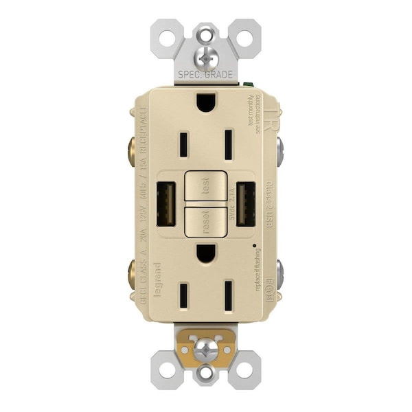 Pass & Seymour 15A A-A GFCI USB Outlet Ivory - 102288
