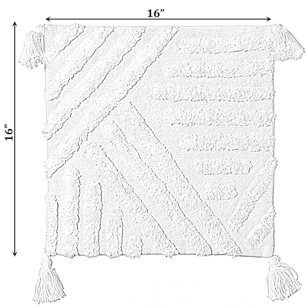 Deerlux 16" Cotton Throw Pillow Cover with White Tufted Line Pattern and Tassel Corners with Filler - QI004305.LN.K