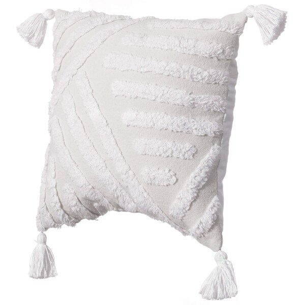 Deerlux 16" Cotton Throw Pillow Cover with White Tufted Line Pattern and Tassel Corners with Filler - QI004305.LN.K