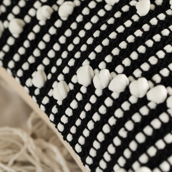 Deerlux 16" Handwoven Cotton Throw Pillow Cover with Embossed white dots on Black with Filler, Black & White - QI004301.BK.K
