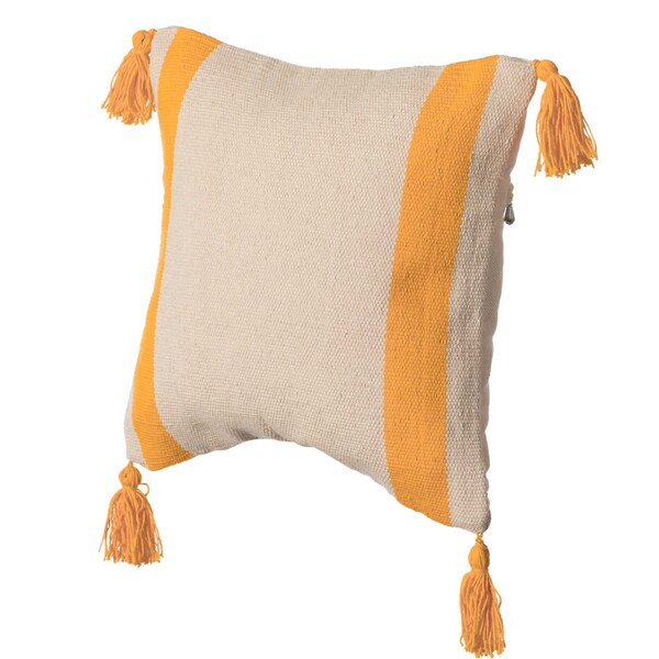 Deerlux 16" Handwoven Cotton Throw Pillow Cover with Side Stripes with Filler, Yellow - QI004311.YL.K