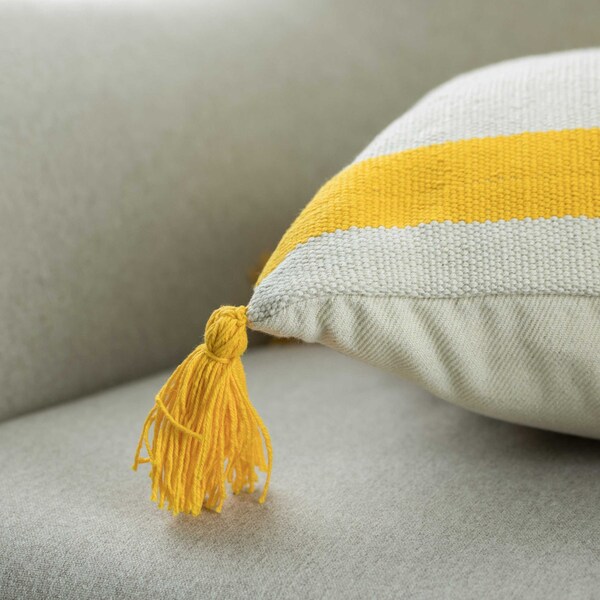 Deerlux 16" Handwoven Cotton Throw Pillow Cover with Side Stripes with Filler, Yellow - QI004311.YL.K