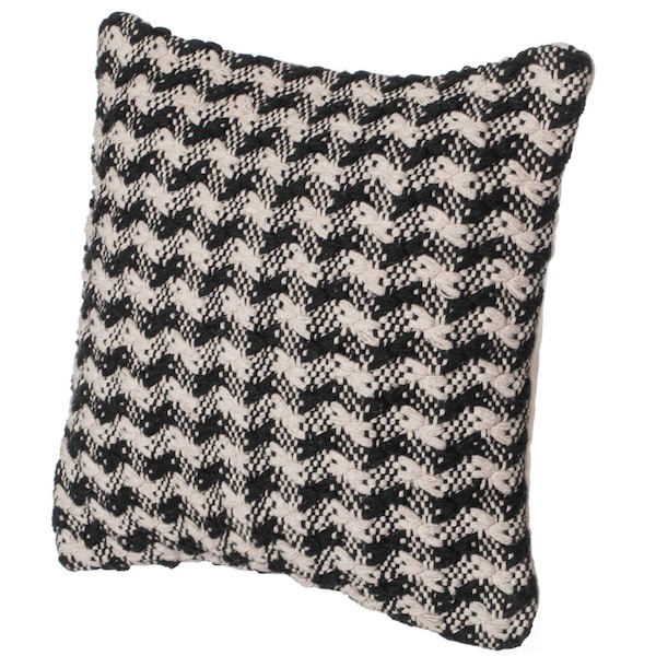 Deerlux 16" Handwoven Cotton Throw Pillow Cover with Small Black & White Chevron Pattern, Black & White - QI004302.CV