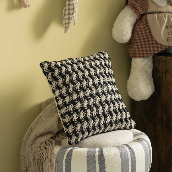 Deerlux 16" Handwoven Cotton Throw Pillow Cover with Small Black & White Chevron Pattern, Black & White - QI004302.CV