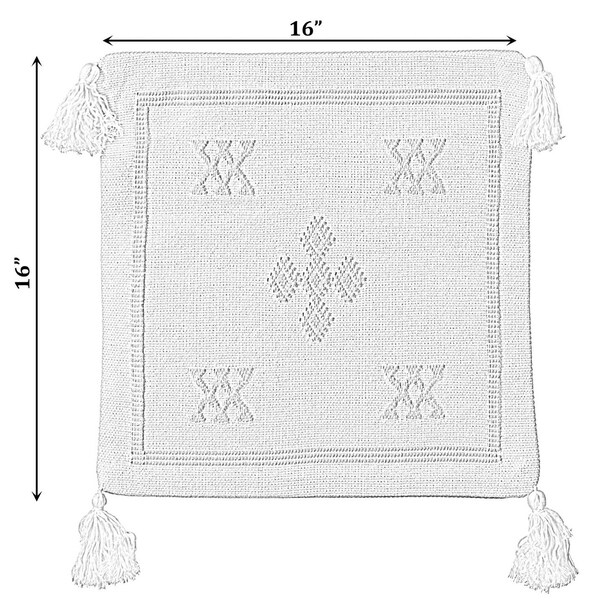 Deerlux 16" Throw Pillow Cover with Southwest Tribal Pattern and Corner Tassels with Filler, Grey & White - QI004298.GY.K