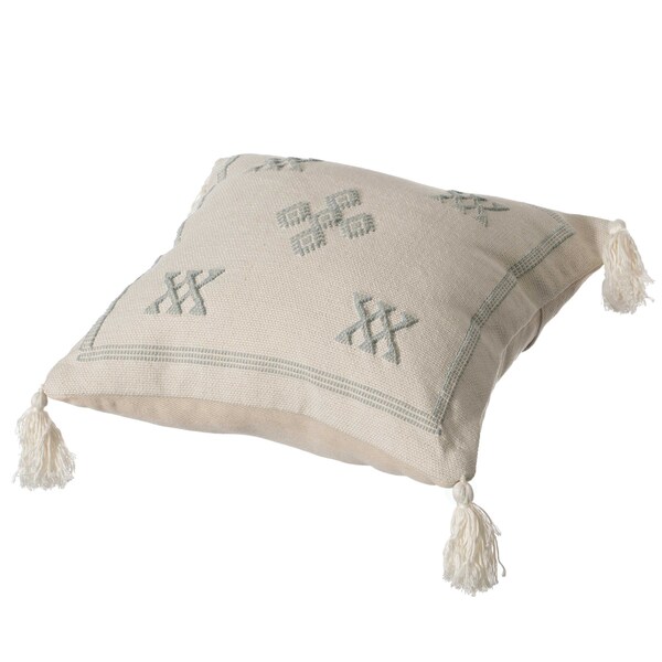 Deerlux 16" Throw Pillow Cover with Southwest Tribal Pattern and Corner Tassels with Filler, Grey & White - QI004298.GY.K