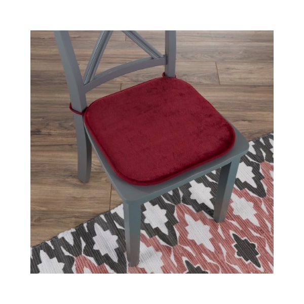 Hastings Home Memory Foam Chair Cushion, Square 16"x 16.25" Pad with Ties/PVC Dot Backing for Kitchen, Dining(Red) - 197427EVN