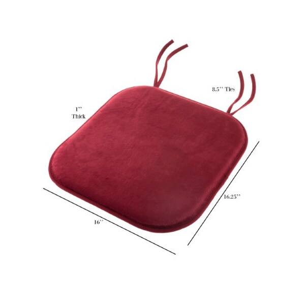 Hastings Home Memory Foam Chair Cushion, Square 16"x 16.25" Pad with Ties/PVC Dot Backing for Kitchen, Dining(Red) - 197427EVN