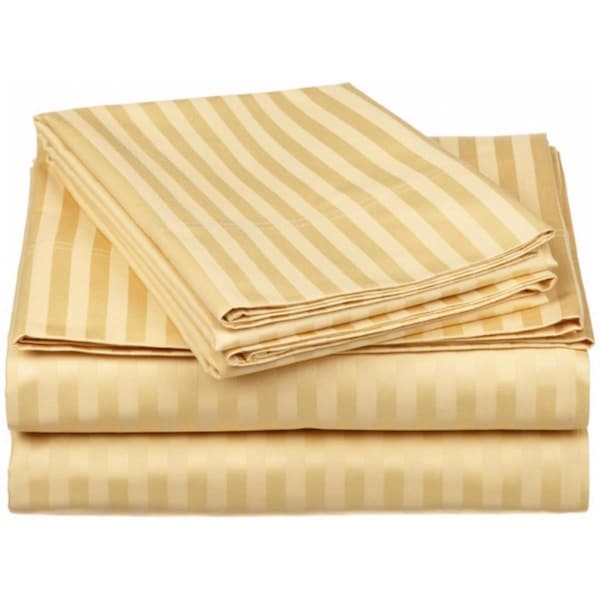 Impressions By Luxor Treasures Egyptian Cotton 650 Thread Count Stripe Sheet Set Full-Gold - 650FLSH STGL