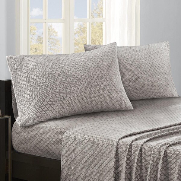 True North By Sleep Philosophy True North Polyester Knitted Micro Fleece Printed Sheet Set, Twin, Grey Diamond - SHET20-842
