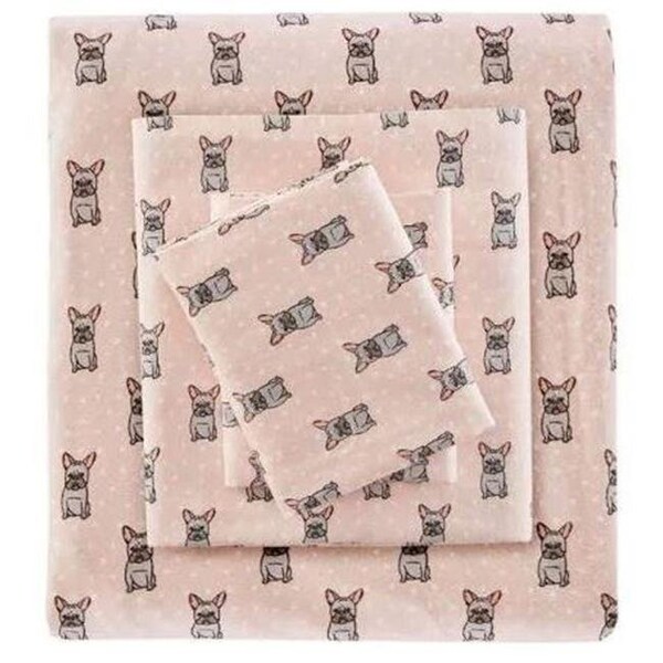 Imageware Systems, Inc True North - Sleep Philosophy TN20-0230 Cozy Flannel Sheet Set; Pink French Bulldog - Queen - TN20-0230