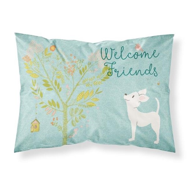 Carolines Treasures Carolines Treasures BB7629PILLOWCASE Welcome Friends White Chihuahua Fabric Standard Pillowcase - BB7629PILLOWCASE