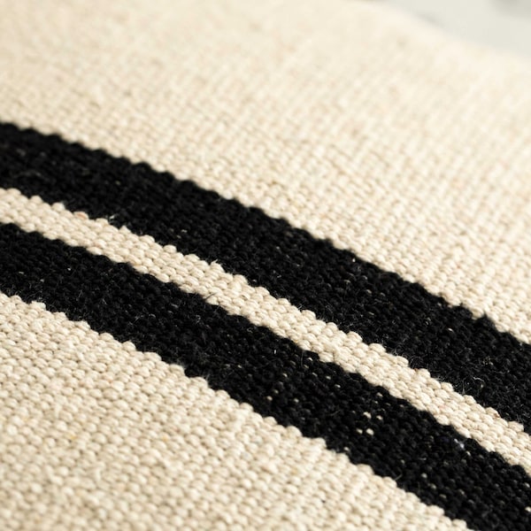Deerlux 16" Handwoven Cotton Throw Pillow Cover with Two Center Black Stripes with Filler, Natural - QI004309.BK.K