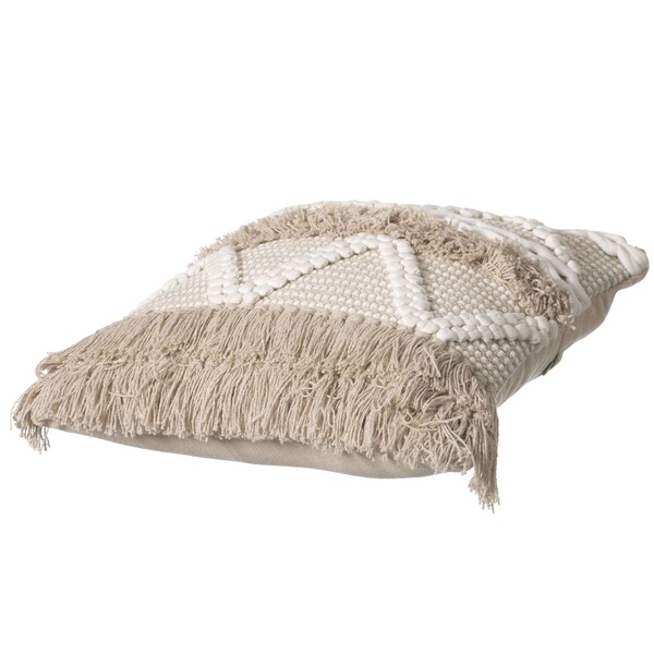 Deerlux 16" Cotton Throw Pillow Cover with White Dot Pattern and Natural Tassel Fringe Lines with Filler - QI004303.K