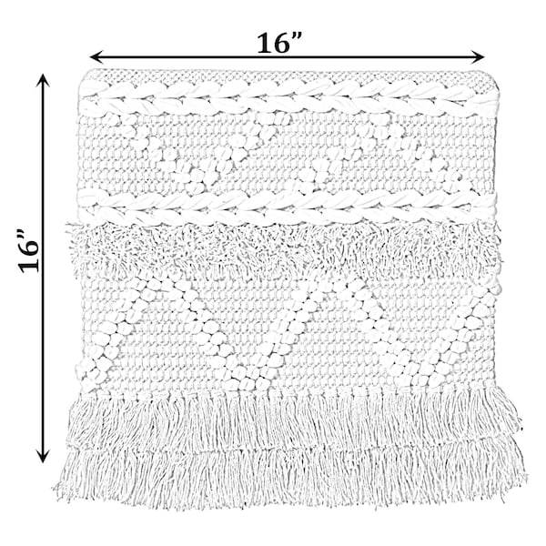 Deerlux 16" Cotton Throw Pillow Cover with White Dot Pattern and Natural Tassel Fringe Lines with Filler - QI004303.K