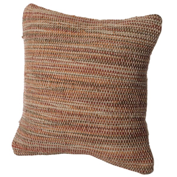 Deerlux 16" Handwoven Wool & Cotton Throw Pillow Cover with Woven Knit Texture with Filler, Rust - QI004316.RT.K