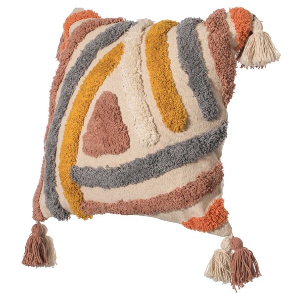 Deerlux 16" Handwoven Cotton Throw Pillow Cover with Tufted Line Pattern and Double Tassel Corners - QI004306.LN