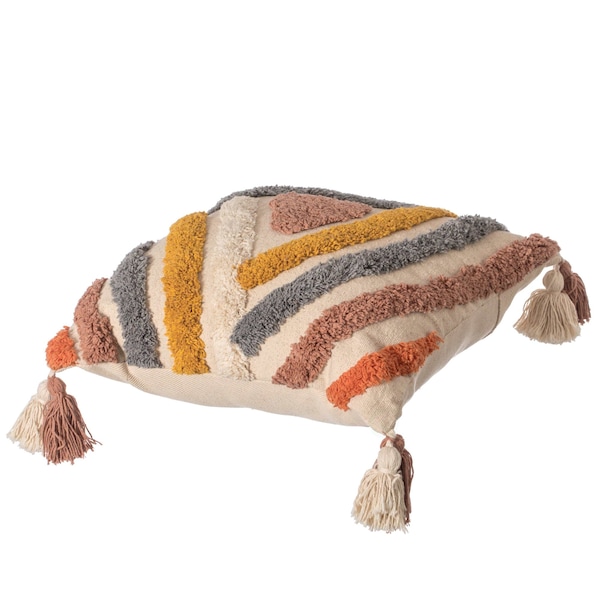 Deerlux 16" Handwoven Cotton Throw Pillow Cover with Tufted Line Pattern and Double Tassel Corners - QI004306.LN