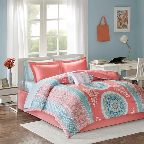 Intelligent Design Intelligent Design ID10-1218 Loretta Comforter & Sheet Set - Coral; Full - ID10-1218