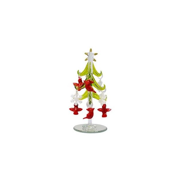 Ls Arts LS Arts XM-1145 6 in. Green with 9 Ornaments Cardinal & Snowflake Tree - XM-1145