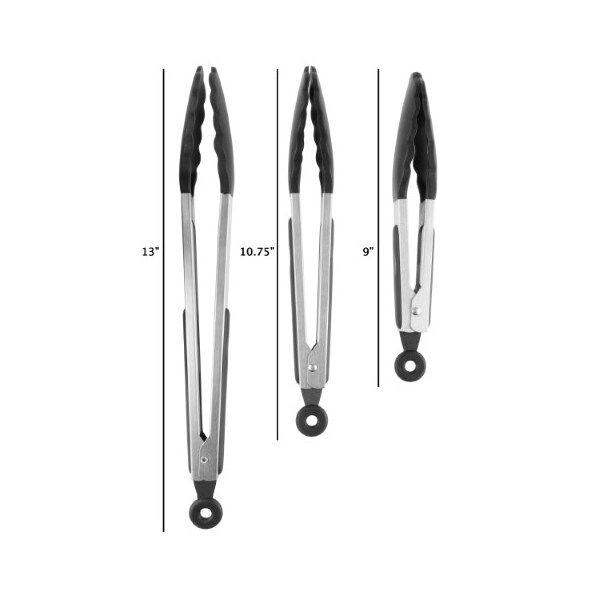 Hastings Home Set of 3 Kitchen Tongs, Stainless Steel with Non-Stick Silicone Tips, Utensils for Cooking, Grilling - 922444EXN