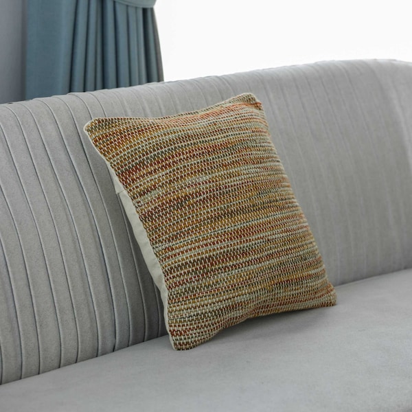 Deerlux 16" Handwoven Wool & Cotton Throw Pillow Cover with Woven Knit Texture, Rust - QI004316.RT