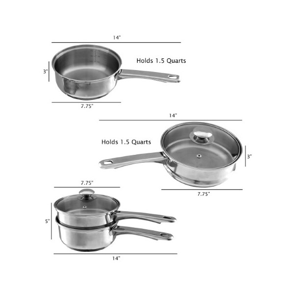 Hastings Home Stainless Steel 6 Cup Double Boiler 1.5 Quart Saucepan 2-in-1 Combo with Vented Glass Lid Cookware - 125270LAG