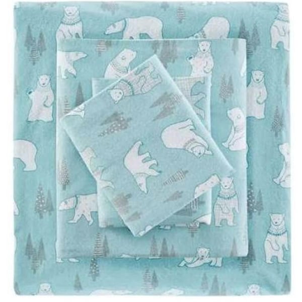 Imageware Systems Cozy Flannel Sheet Set, Blue Polar Bears - Queen - TN20-0266