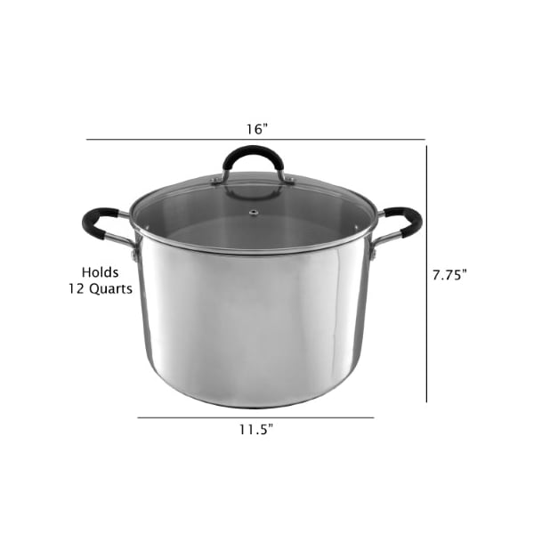 Hastings Home Large Stainless Steel Stock Pot with Lid, Compatible with Electric, Gas Cooktops, 12-Quart Capacity - 468453KTD